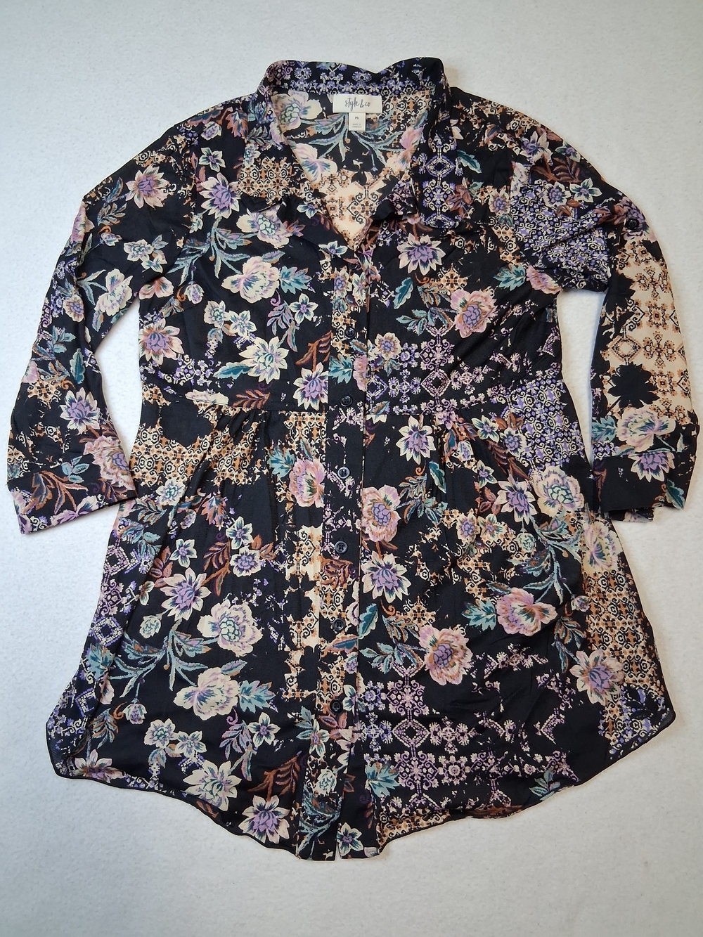 4/20$ Style & Co. Black Floral Button-Front Blouse